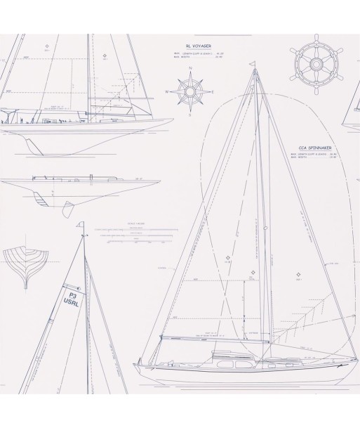 RL Boat Blueprint Tapete in Dunkelblau auf Weiß une grave pollution 