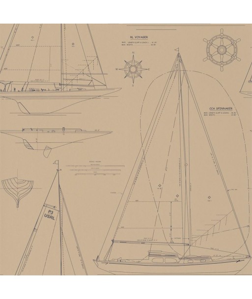 RL Boat Blueprint Vintage blaue Tapete les ligaments