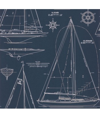 RL Boat Blueprint Weiß auf dunkelblauer Tapete 50-70% off 