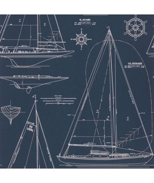 RL Boat Blueprint Weiß auf dunkelblauer Tapete 50-70% off 